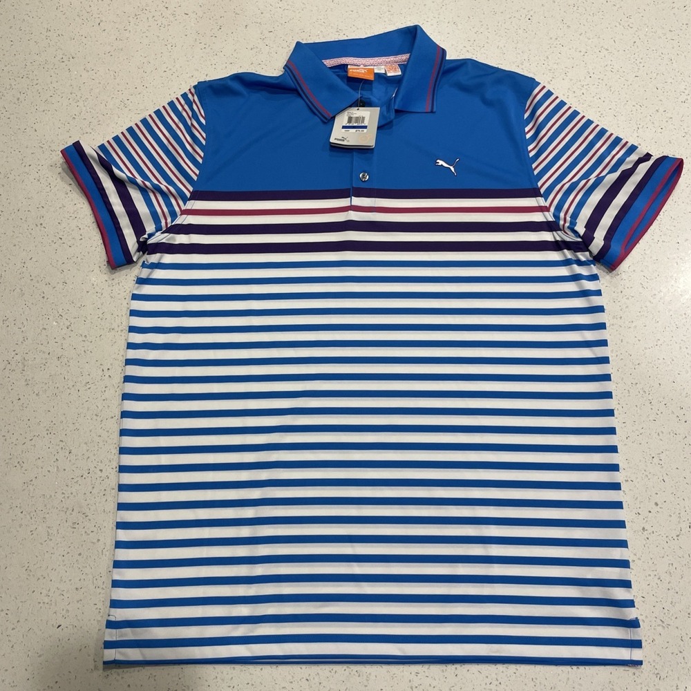 Puma Dri Cell Tech Fit Golf Polo‎ Shirt Men's XL Striped Multicolor NWT